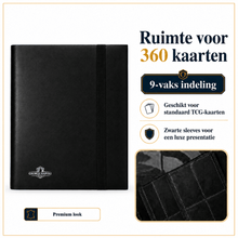 Zwarte kunststof verzamelmap geschikt voor Pokémon-kaarten met 9-pocket indeling en ruimte voor 360 kaarten